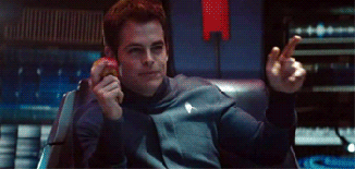 Kirk using finger to blow up ships during the Kobayashi Maru test