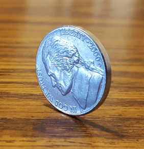 Nickel sitting on its edge