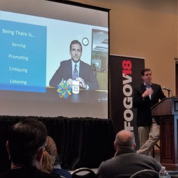 TeraThink Director Laurence Hart Speaking on Leadership at the 2018 InfoGovCon Leadership Summit. Picture by Nick Inglis